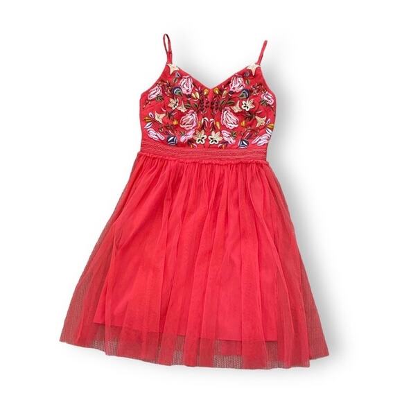 French Connection Geona Strappy Tulle Dress Sz 4/S Red Multi Floral Embroidered - Picture 5 of 12